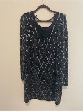 Forever 21 Black Sequin Long Sleeve Scoop Neck Dress